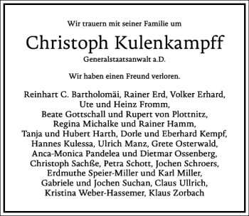 Traueranzeige von Christoph Kulenkampff von Frankfurter Allgemeine Zeitung