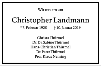 Traueranzeige von Christopher Landmann von Frankfurter Allgemeine Zeitung