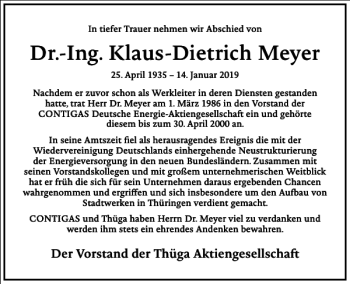 Traueranzeige von Dr.-Ing. Klaus-Dietrich Meyer von Frankfurter Allgemeine Zeitung