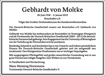 Traueranzeige von Gebhardt von Moltke von Frankfurter Allgemeine Zeitung