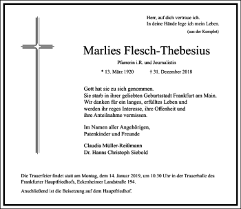 Traueranzeige von Marlies Flesch-Thebesius von Frankfurter Allgemeine Zeitung