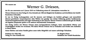Traueranzeige von Werner G. Driesen von Frankfurter Allgemeine Zeitung