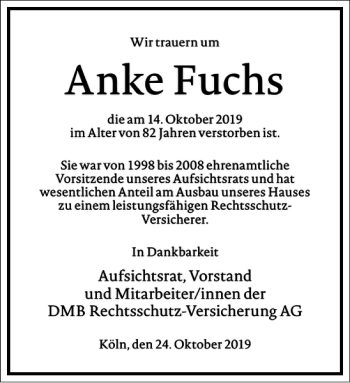 Traueranzeige von Anke Fuchs von Frankfurter Allgemeine Zeitung