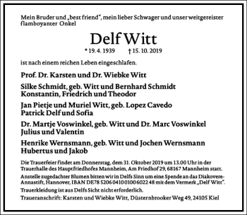 Traueranzeige von Delf Witt von Frankfurter Allgemeine Zeitung