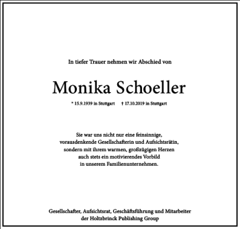 Traueranzeige von Monika Schoeller von Frankfurter Allgemeine Zeitung