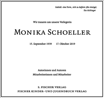 Traueranzeige von Monika Schoeller von Frankfurter Allgemeine Zeitung