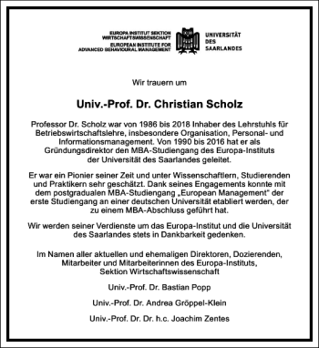 Traueranzeige von Univ.-Prof. Dr. Christian Scholz von Frankfurter Allgemeine Zeitung