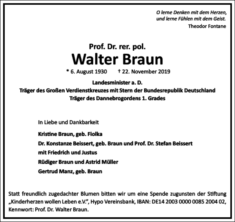  Traueranzeige für Walter Braun vom 27.11.2019 aus Frankfurter Allgemeine Zeitung