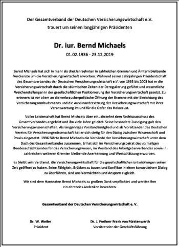 Traueranzeige von Bernd Michaels von Frankfurter Allgemeine Zeitung