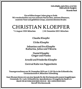 Traueranzeige von Christian Kloepfer von Frankfurter Allgemeine Zeitung