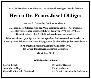 Traueranzeige von Franz Josef Oldiges von Frankfurter Allgemeine Zeitung