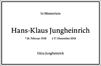 Traueranzeige von Hans-Klaus Jungheinrich von Frankfurter Allgemeine Zeitung