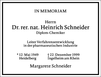 Traueranzeige von Heinrich Schneider von Frankfurter Allgemeine Zeitung