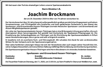 Traueranzeige von Joachim Brockmann von Frankfurter Allgemeine Zeitung