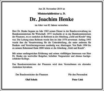 Traueranzeige von Joachim Henke von Frankfurter Allgemeine Zeitung