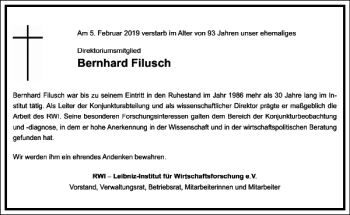 Traueranzeige von Bernhard Filusch von Frankfurter Allgemeine Zeitung