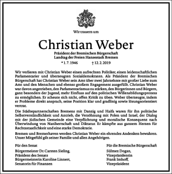 Traueranzeige von Christian Weber von Frankfurter Allgemeine Zeitung