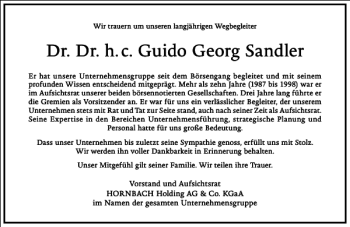 Traueranzeige von Dr. Dr. h. c. Guido Georg Sandler  von Frankfurter Allgemeine Zeitung