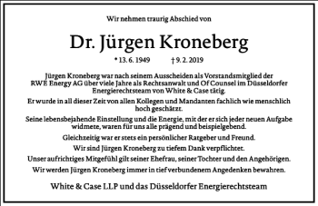 Traueranzeige von Dr. Jürgen Kroneberg von Frankfurter Allgemeine Zeitung