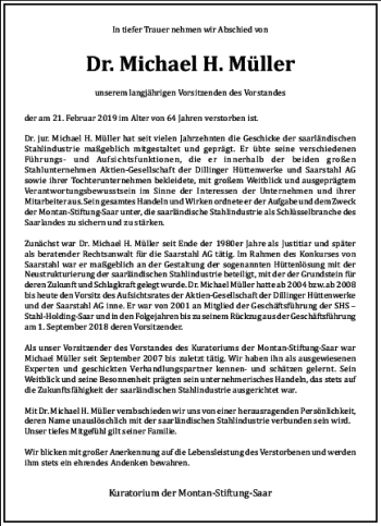 Traueranzeige von Dr. Michael H. Müller von Frankfurter Allgemeine Zeitung