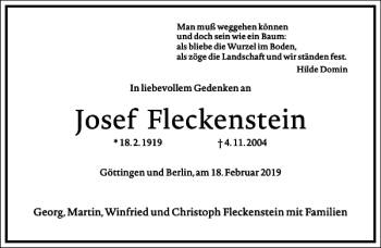 Traueranzeige von Josef Fleckenstein von Frankfurter Allgemeine Zeitung