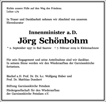 Traueranzeige von Jörg Schönbohm von Frankfurter Allgemeine Zeitung