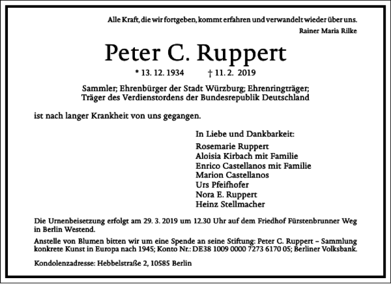  Traueranzeige für Peter C. Ruppert vom 16.02.2019 aus Frankfurter Allgemeine Zeitung