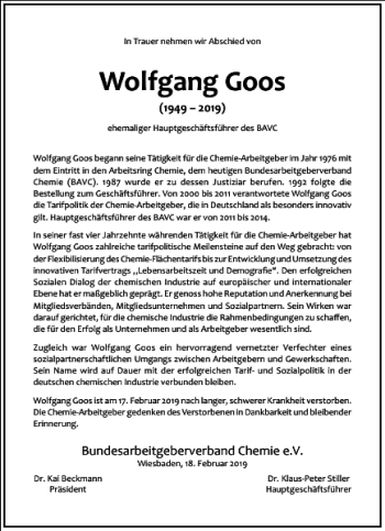 Traueranzeige von Wolfgang Goos von Frankfurter Allgemeine Zeitung