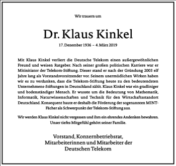 Traueranzeige von Dr. Klaus Kinkel von Frankfurter Allgemeine Zeitung