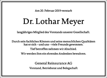 Traueranzeige von Dr. Lothar Meyer von Frankfurter Allgemeine Zeitung
