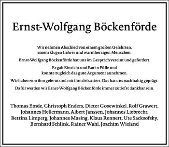 Traueranzeige von Ernst-Wolfgang Böckenförde von Frankfurter Allgemeine Zeitung
