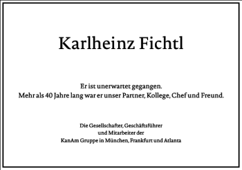 Traueranzeige von Karlheinz Fichtl von Frankfurter Allgemeine Zeitung