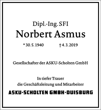 Traueranzeige von Norbert Asmus von Frankfurter Allgemeine Zeitung