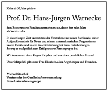 Traueranzeige von Prof. Dr. Hans-Jürgen Warnecke von Frankfurter Allgemeine Zeitung