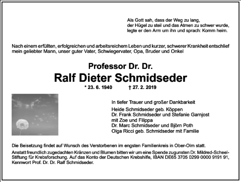  Traueranzeige für Ralf Dieter Schmidseder vom 02.03.2019 aus Frankfurter Allgemeine Zeitung