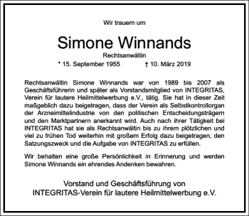 Traueranzeige von Simone Winnands von Frankfurter Allgemeine Zeitung