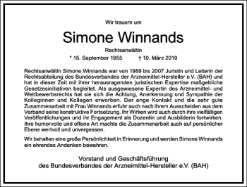 Traueranzeige von Simone Winnands von Frankfurter Allgemeine Zeitung