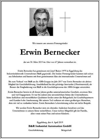 Traueranzeige von Erwin Bernecker von Frankfurter Allgemeine Zeitung