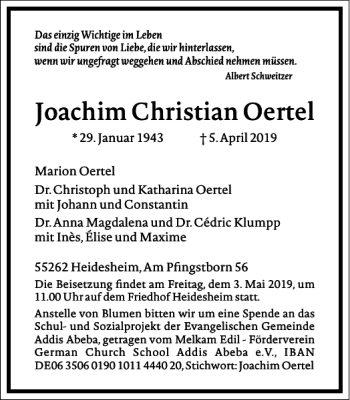 Traueranzeige von Joachim Christian Oertel von Frankfurter Allgemeine Zeitung