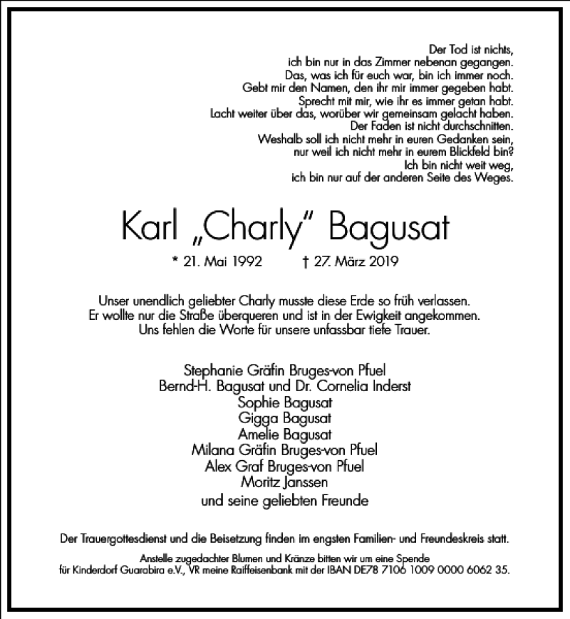  Traueranzeige für Karl Charly Bagusat vom 03.04.2019 aus Frankfurter Allgemeine Zeitung
