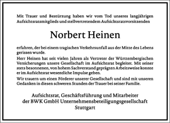 Traueranzeige von Norbert Heinen von Frankfurter Allgemeine Zeitung