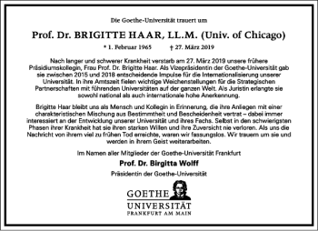 Traueranzeige von Prof. Dr. Brigitte Haar von Frankfurter Allgemeine Zeitung