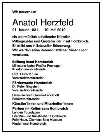 Traueranzeige von Anatol Herzfeld von Frankfurter Allgemeine Zeitung