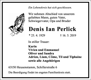 Traueranzeige von Denis Ian Perlick von Frankfurter Allgemeine Zeitung