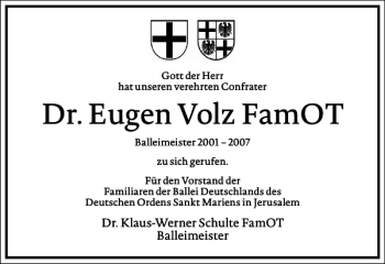 Traueranzeige von Dr. Eugen Volz Fam OT von Frankfurter Allgemeine Zeitung