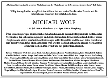 Traueranzeige von MICHAEL WOLF von Frankfurter Allgemeine Zeitung