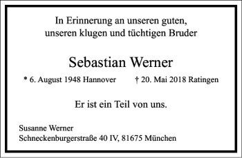 Traueranzeige von Sebastian Werner von Frankfurter Allgemeine Zeitung