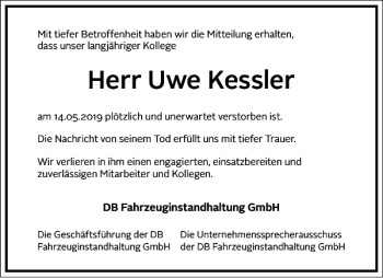 Traueranzeige von Uwe Kessler von Frankfurter Allgemeine Zeitung