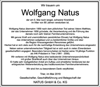 Traueranzeige von Wolfgang Natus von Frankfurter Allgemeine Zeitung