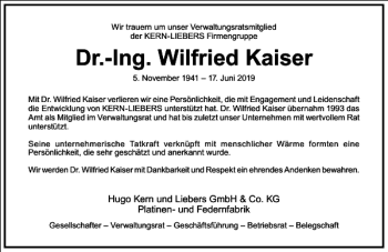 Traueranzeige von Dr.-Ing. Wilfried Kaiser von Frankfurter Allgemeine Zeitung